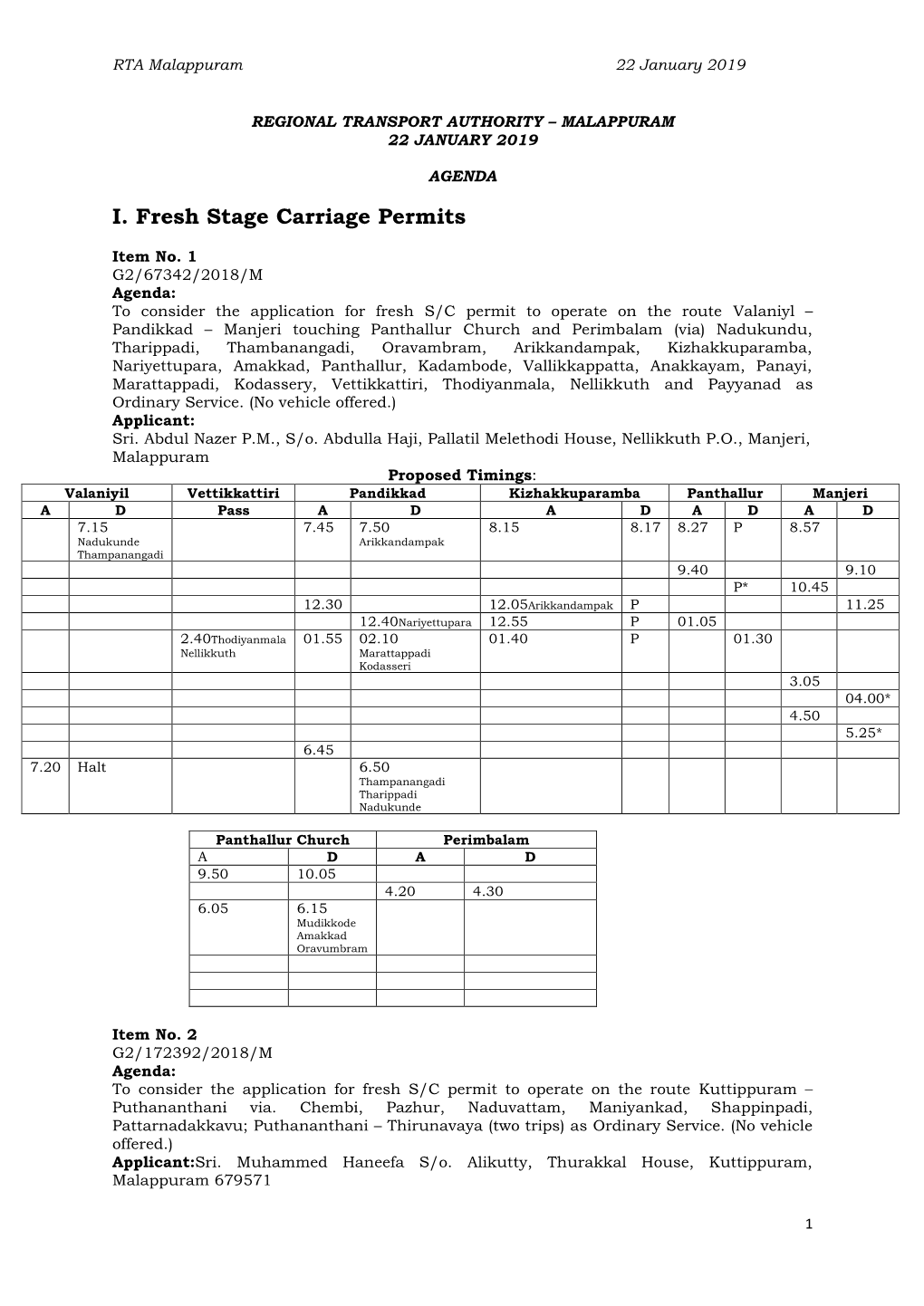 I. Fresh Stage Carriage Permits