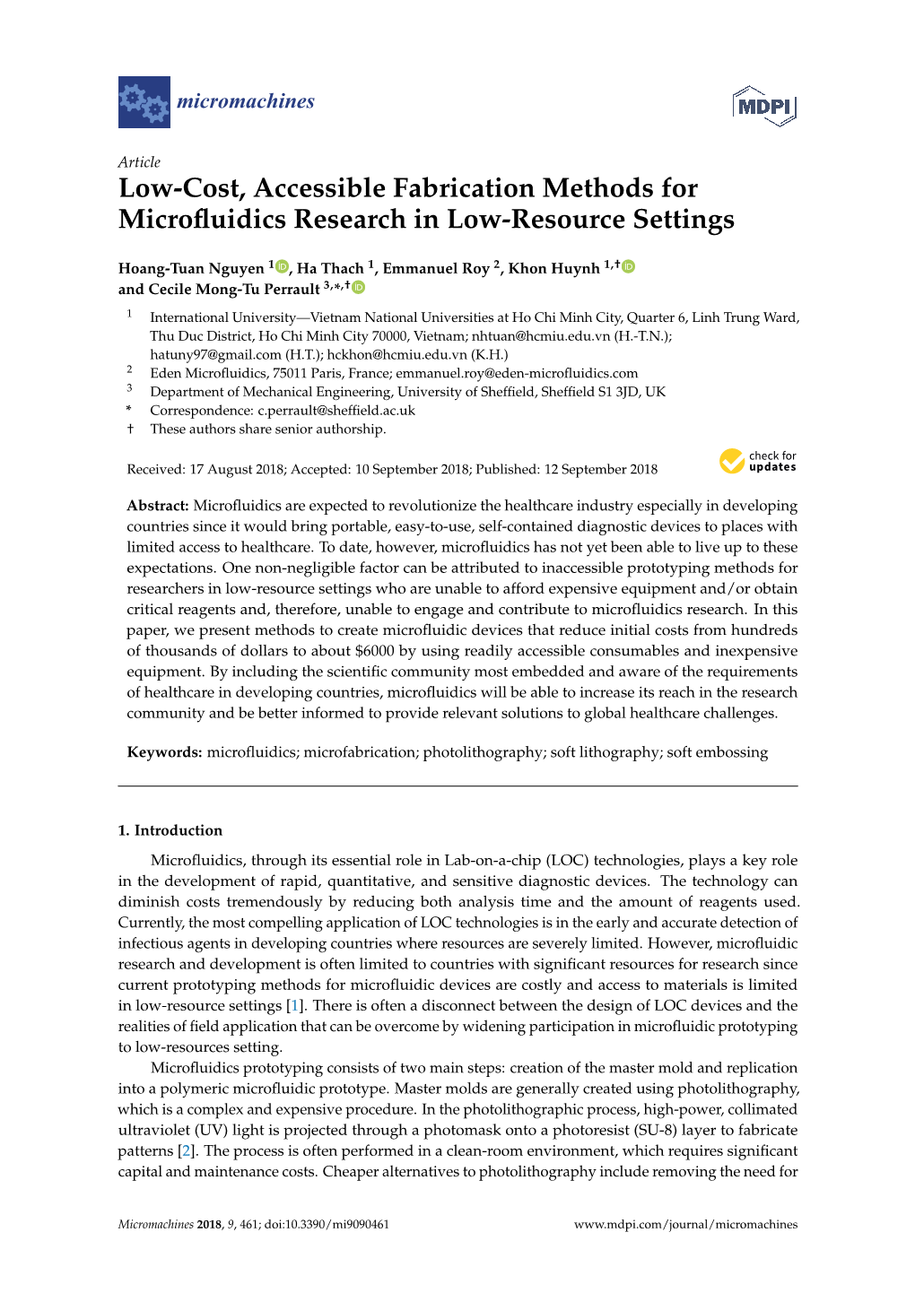 Low-Cost, Accessible Fabrication Methods for Microfluidics Research