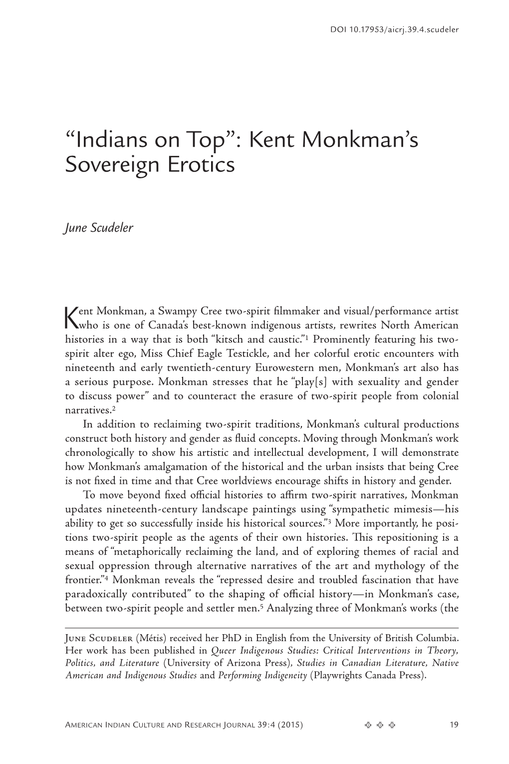 Indians on Top:' Kent Monkman's Sovereign Erotics