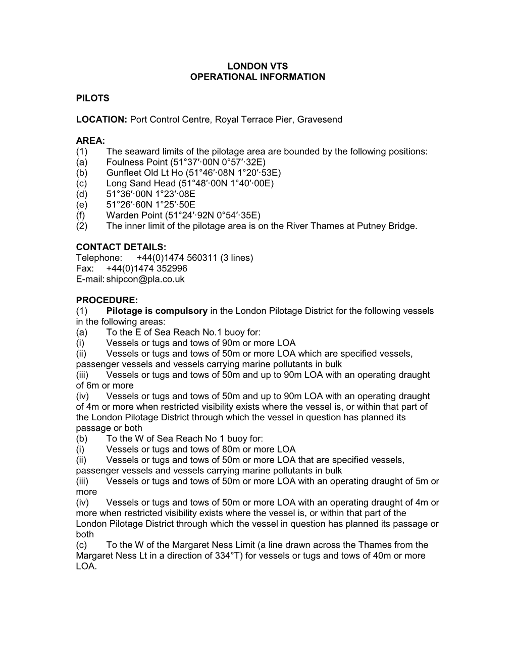 London Vts Operational Information Pilots Location