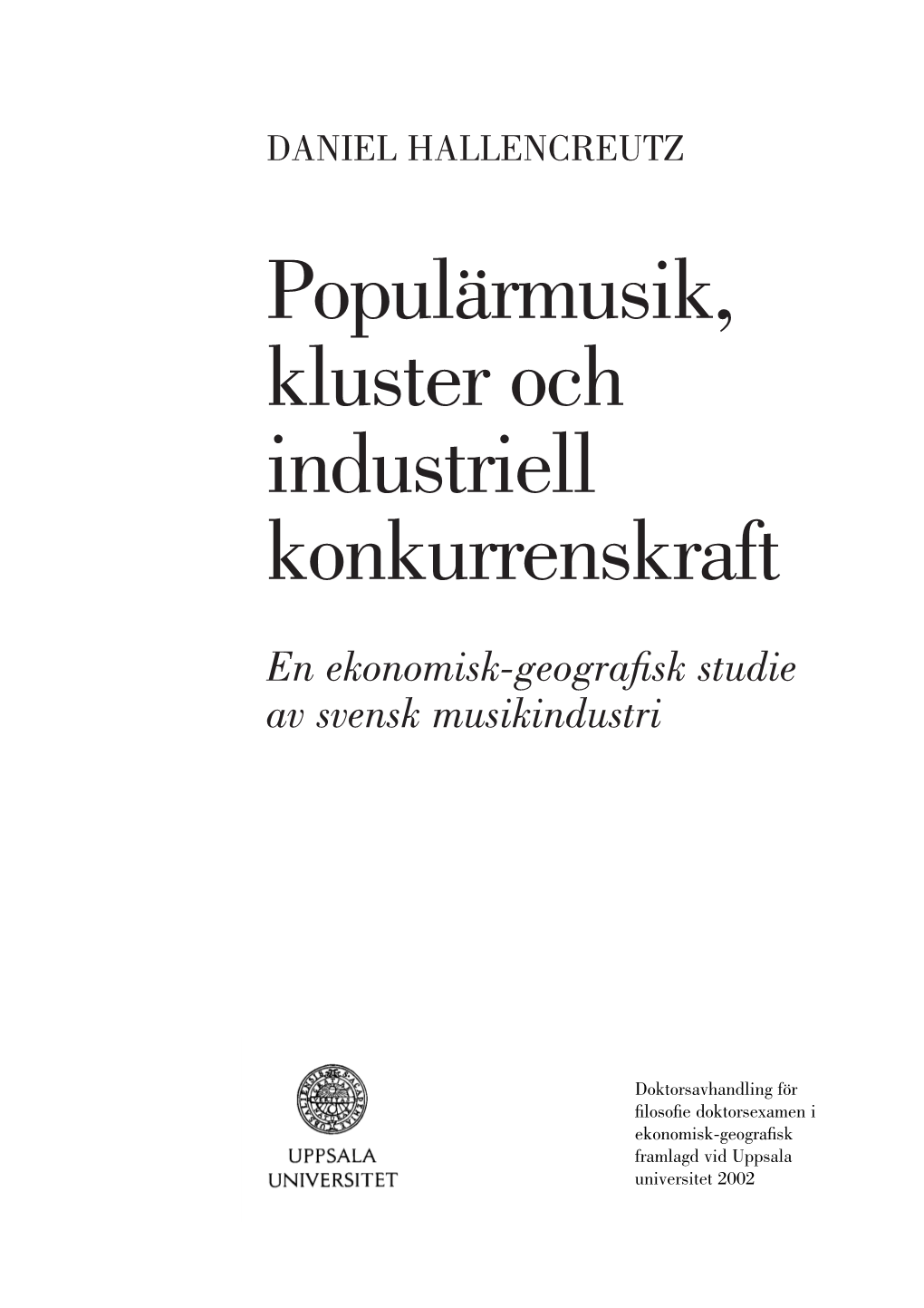 Populärmusik, Kluster Och Industriell Konkurrenskraft