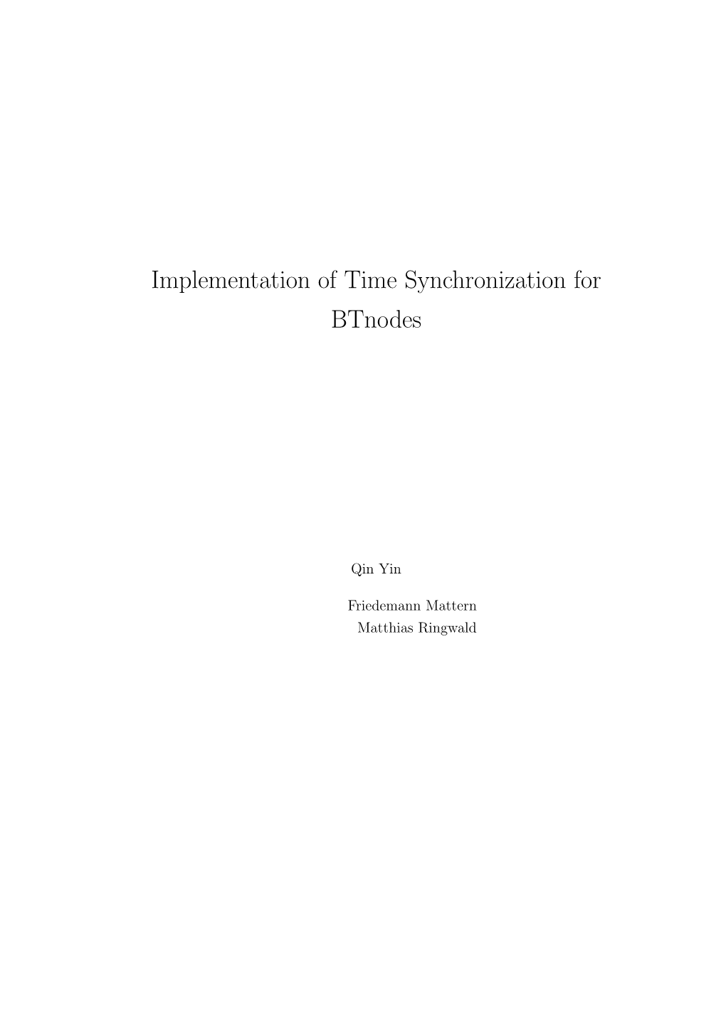 Implementation of Time Synchronization for Btnodes