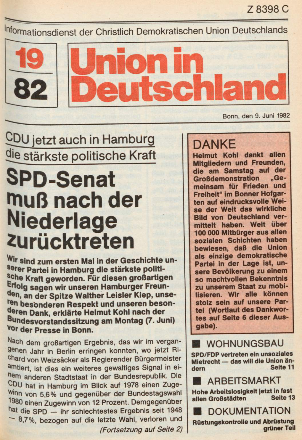UID 1982 Nr. 19, Union in Deutschland