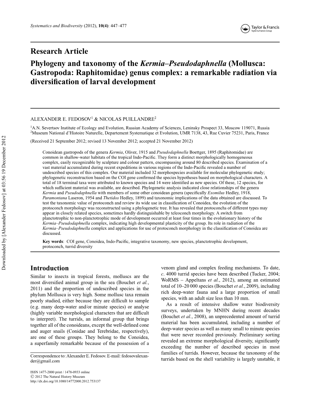 Phylogeny and Taxonomy of the Kermia–Pseudodaphnella