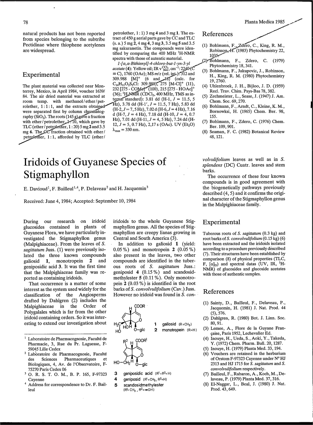 Iridoids of Guyanese Species of Stigmaphyllon