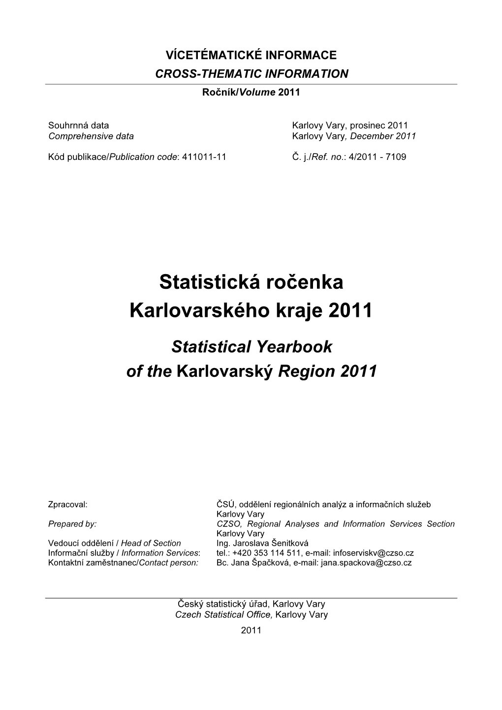 Statistická Ročenka Karlovarského Kraje 2011