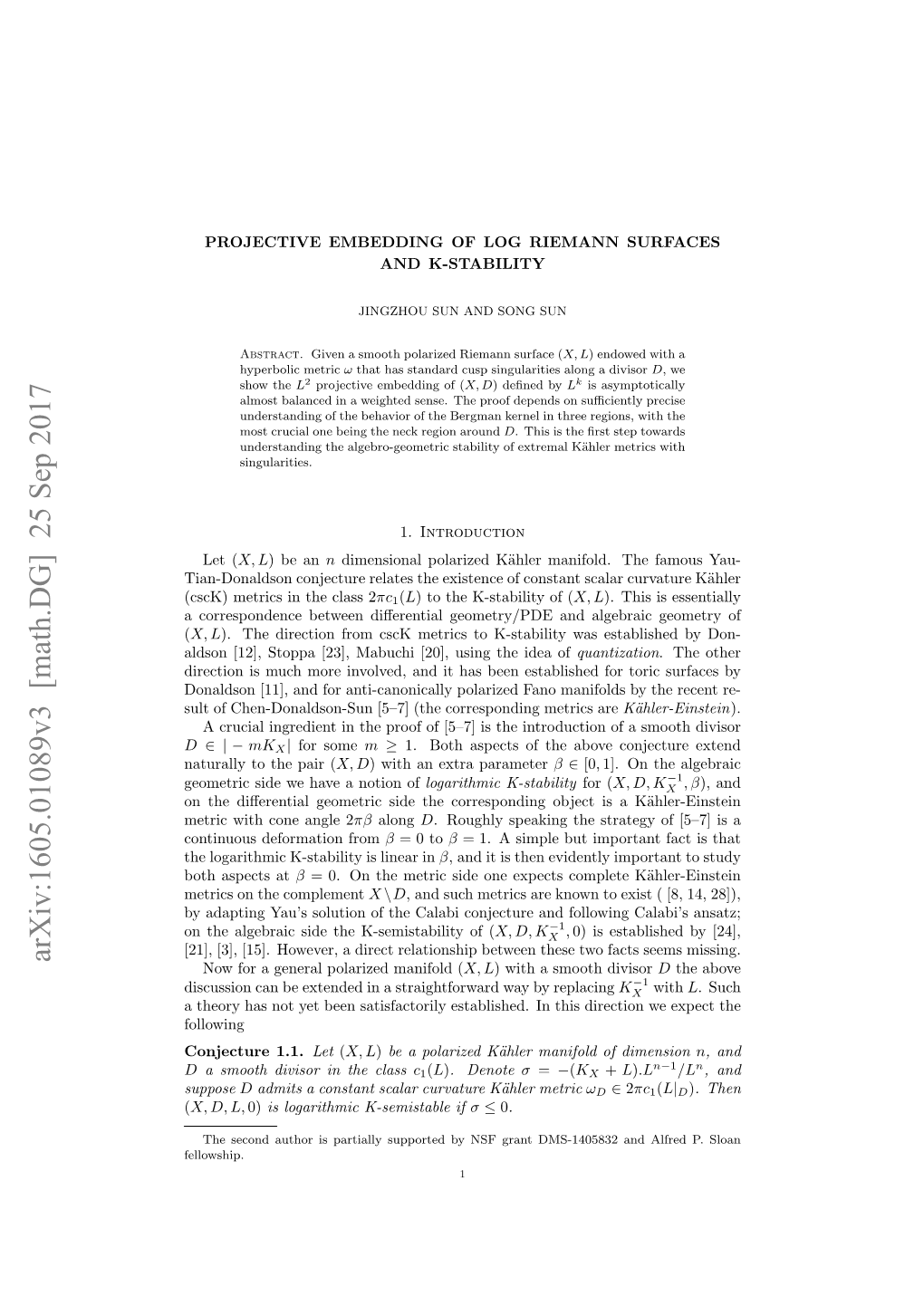 Projective Embedding of Log Riemann Surfaces and K-Stability