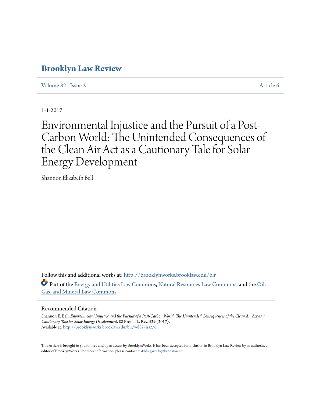 Environmental Injustice and the Pursuit of a Post-Carbon World