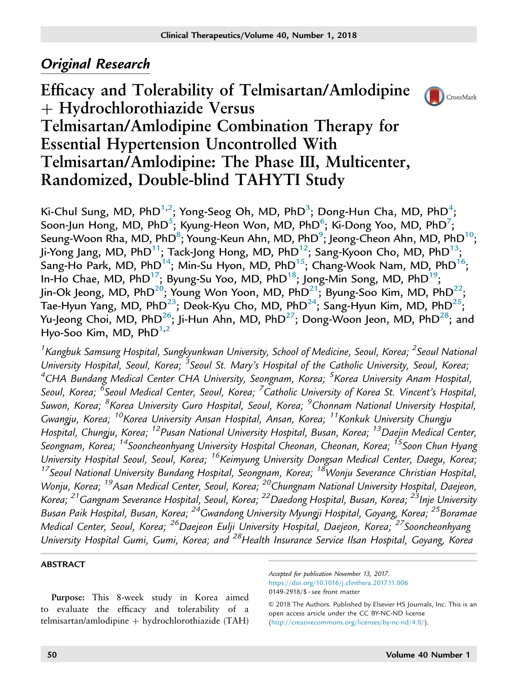 Efficacy and Tolerability of Telmisartan/Amlodipine + Hydrochlorothiazide