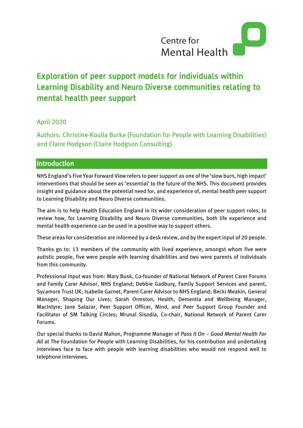 Download 'Peer Support Models for Individuals with Learning Disability