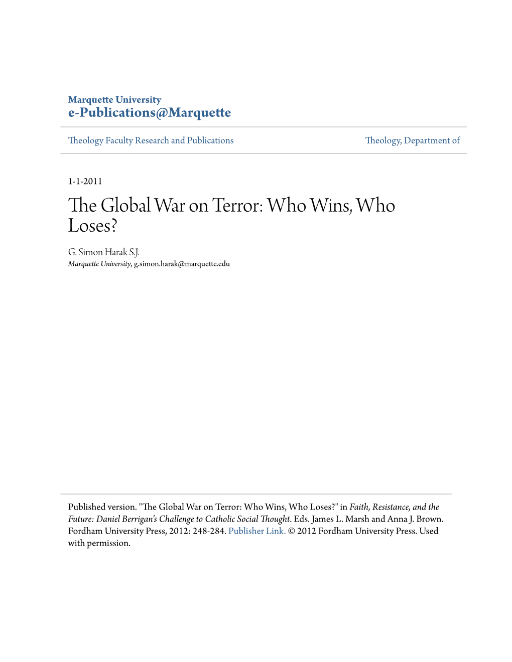 The Global War on Terror: Who Wins, Who Loses? G