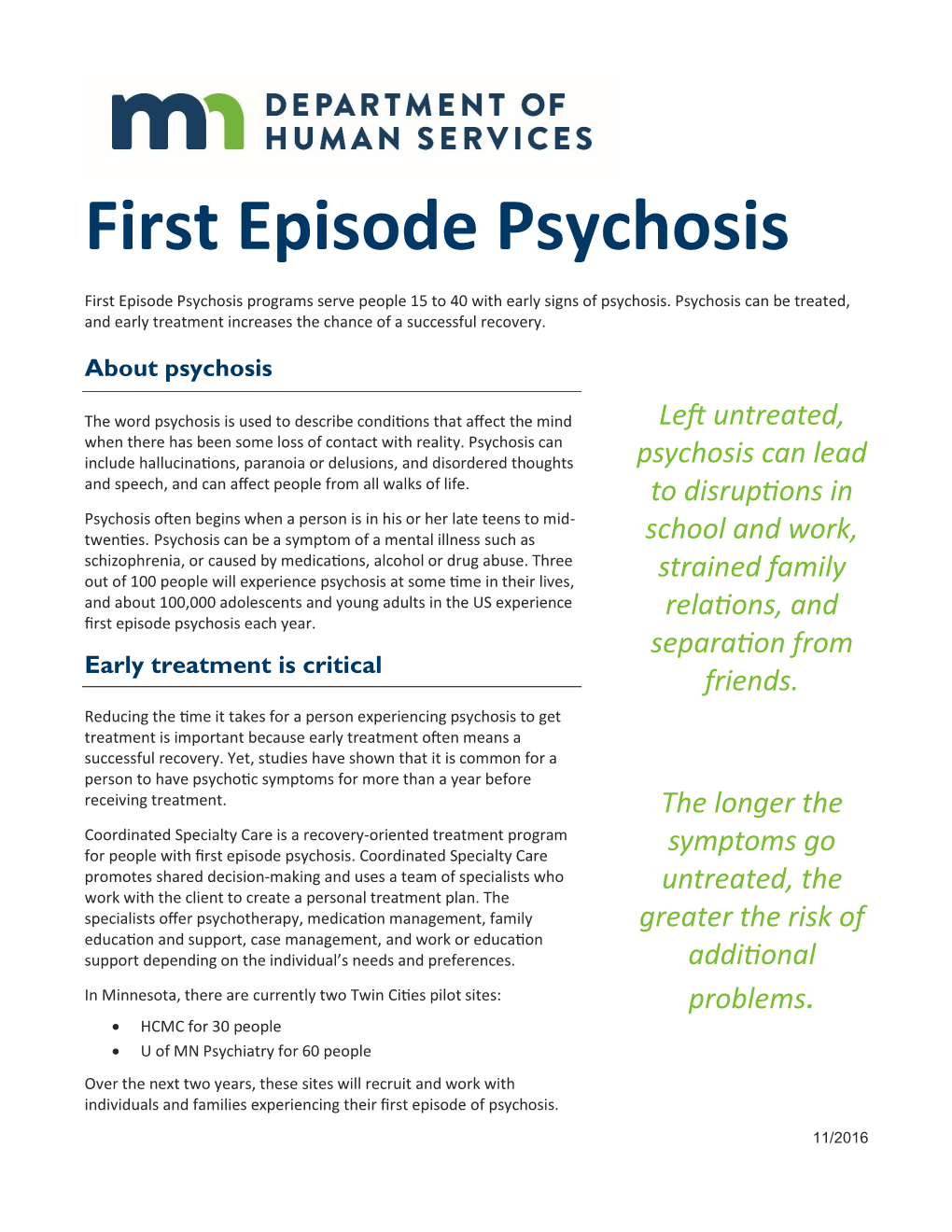 First Episode Psychosis One Pager