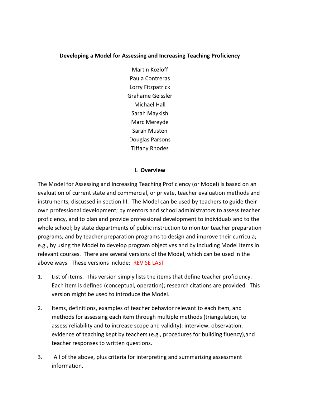 Developing a Model for Assessing and Increasing Teaching Proficiency