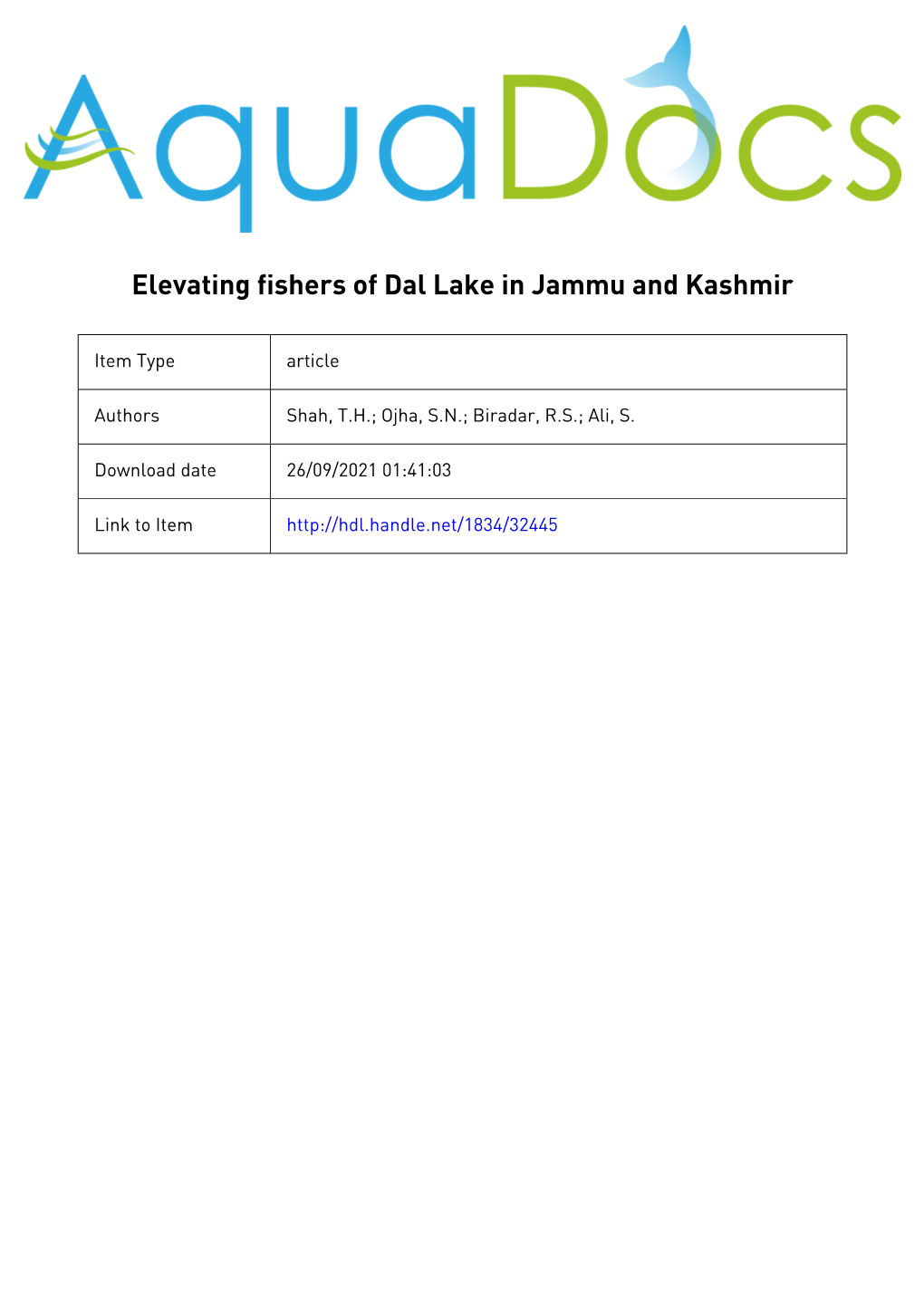 Elevating Fishers of Dal Lake in Jammu and Kashmir