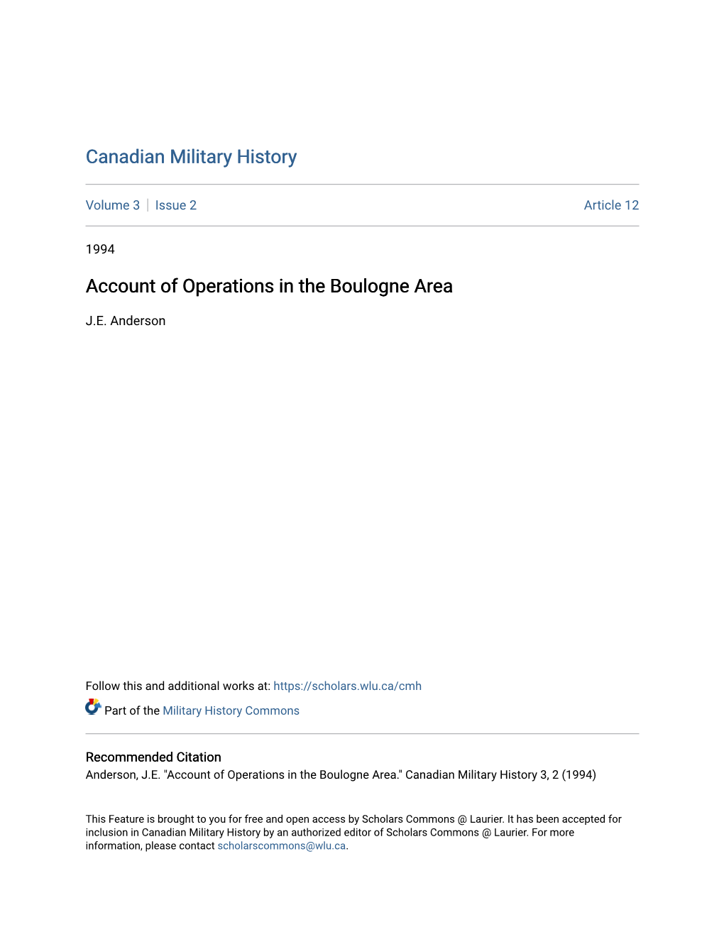 Account of Operations in the Boulogne Area