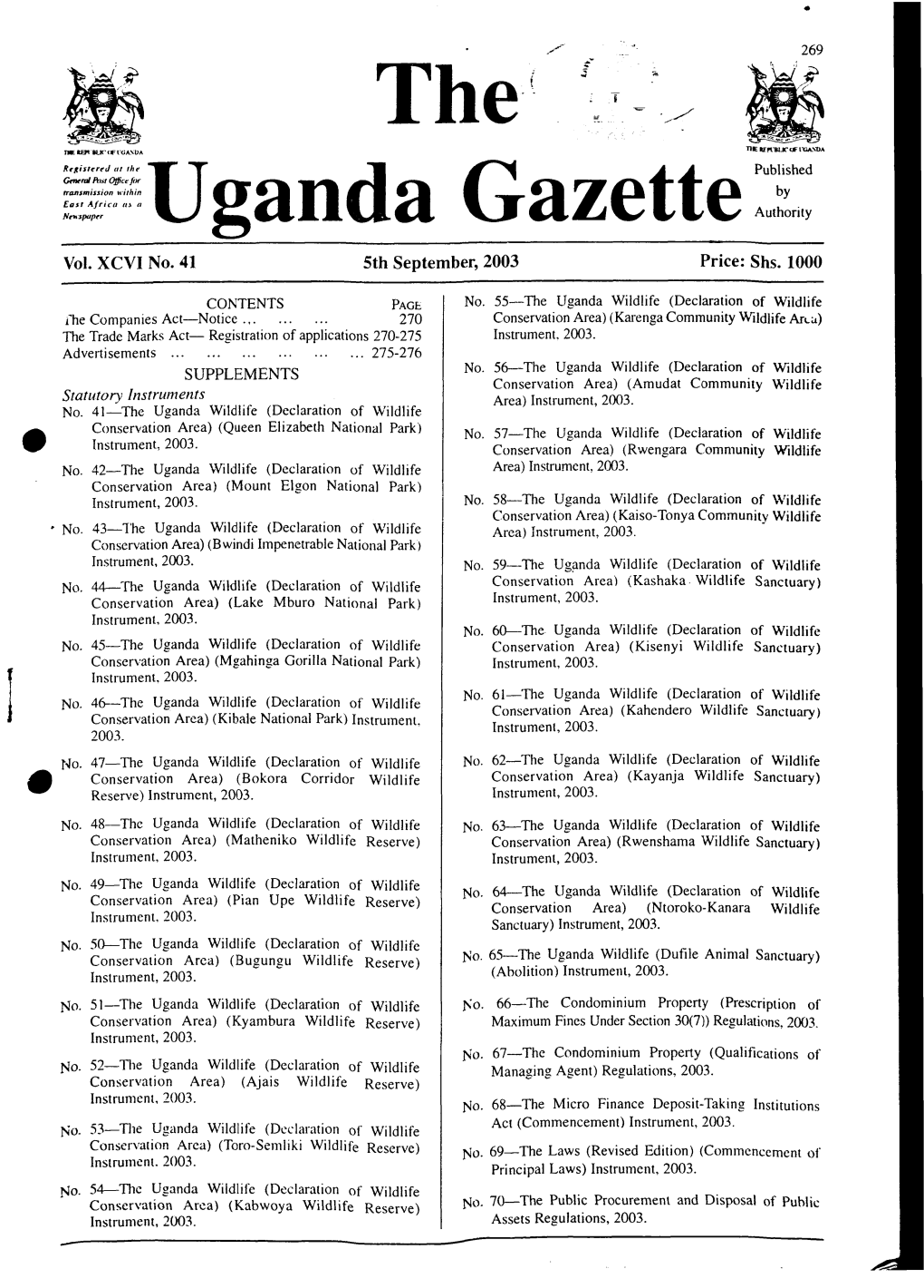 Mj the ' Gj Uganda Gazette I