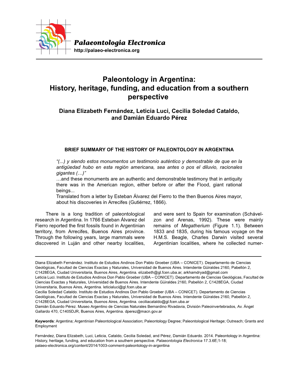 Paleontology in Argentina: History, Heritage, Funding, and Education from a Southern Perspective