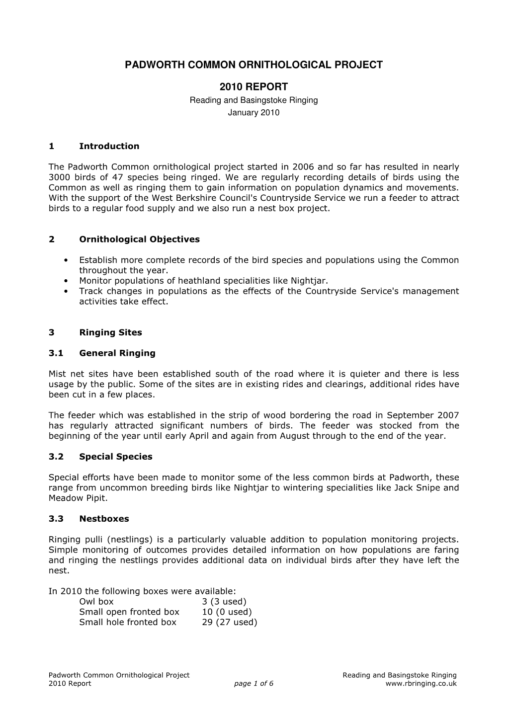 Padworth Common Ornithological Project