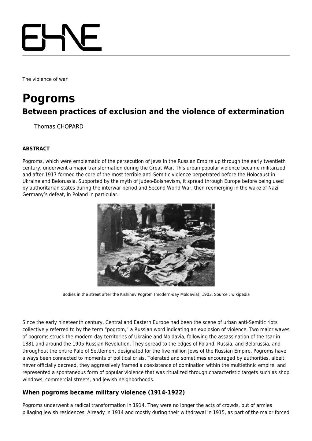 Pogroms Between Practices of Exclusion and the Violence of Extermination