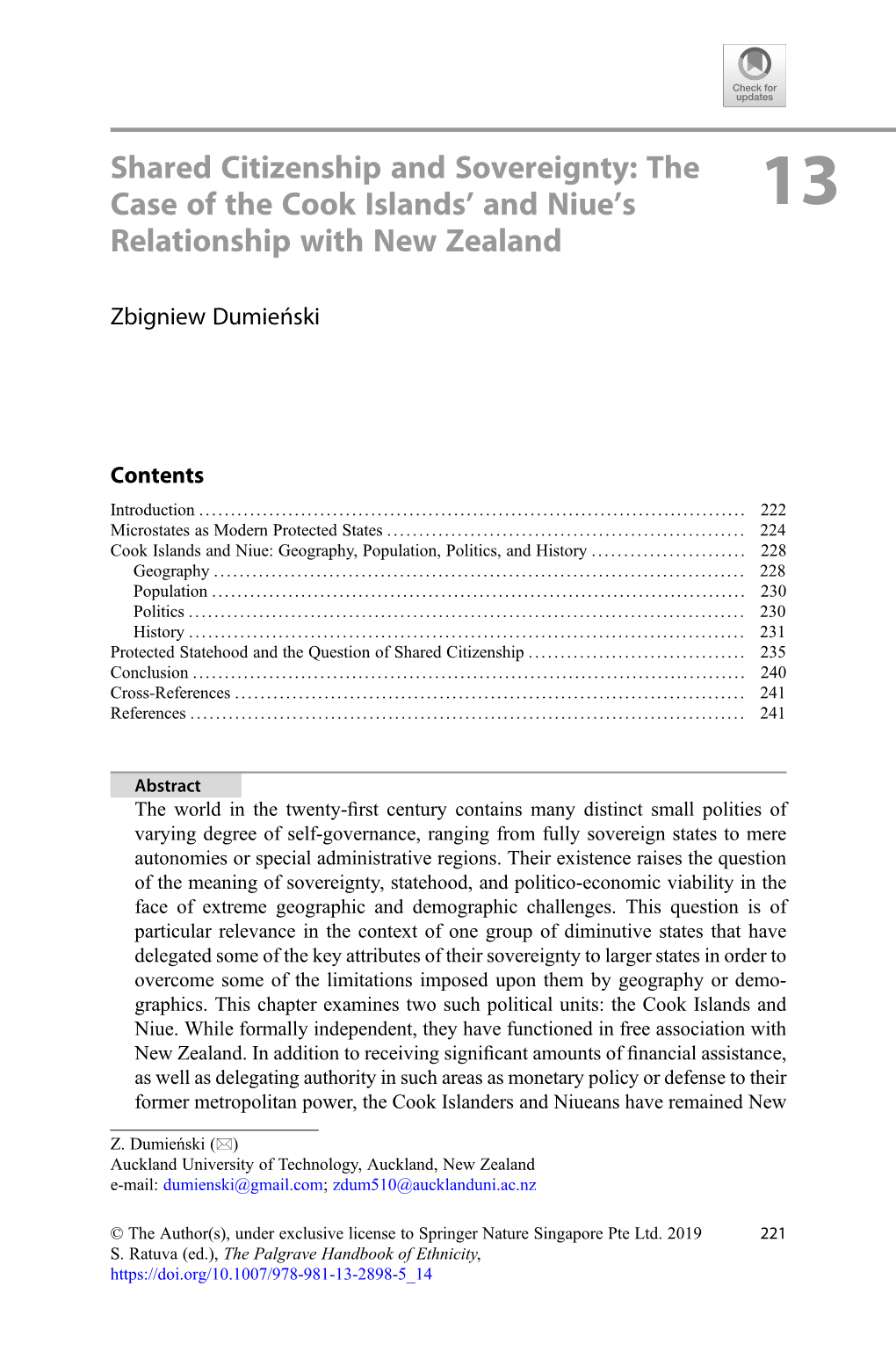 Shared Citizenship and Sovereignty: the Case of the Cook Islandst and Niuets Relationship with New Zealand