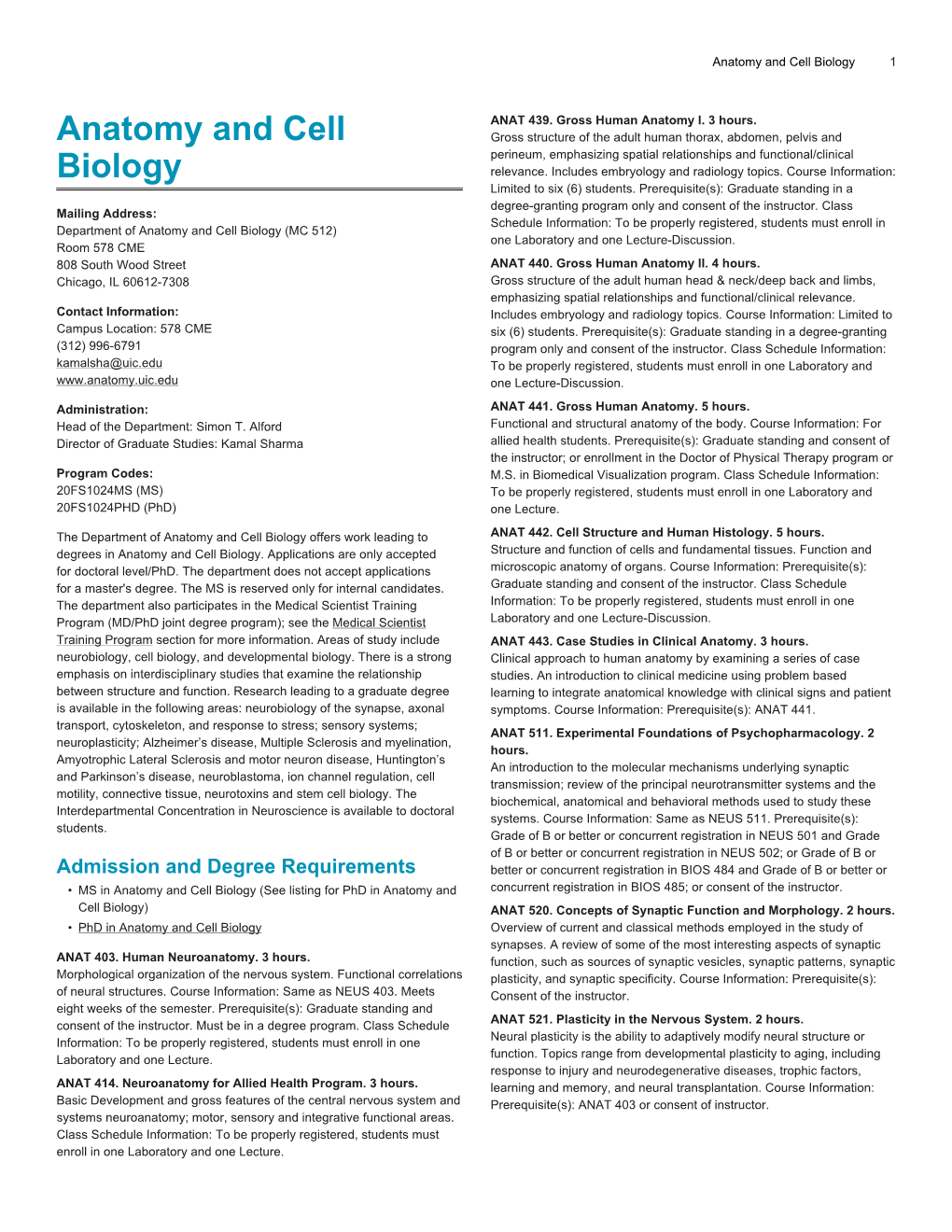 Anatomy and Cell Biology 1