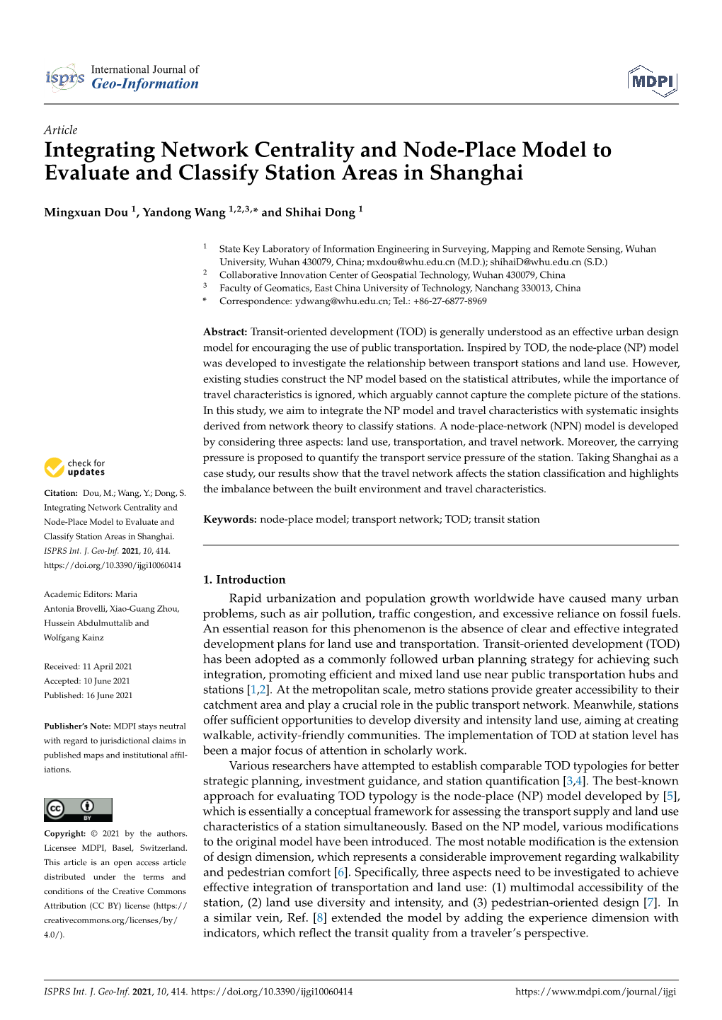 Integrating Network Centrality and Node-Place Model to Evaluate and Classify Station Areas in Shanghai
