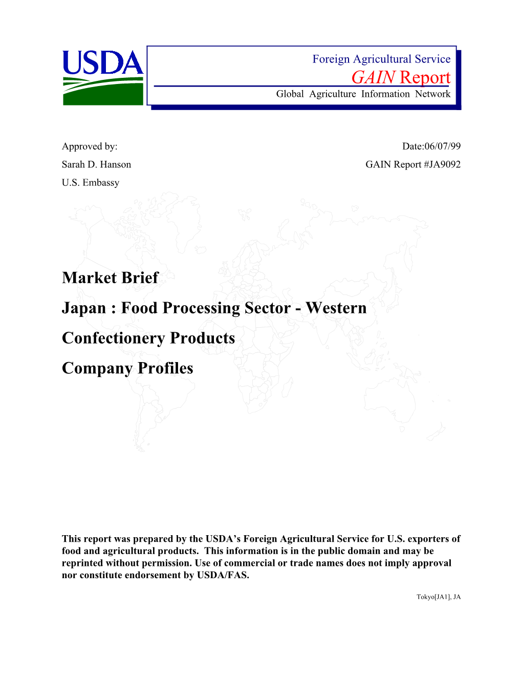 Market Brief Japan : Food Processing Sector - Western Confectionery Products Company Profiles