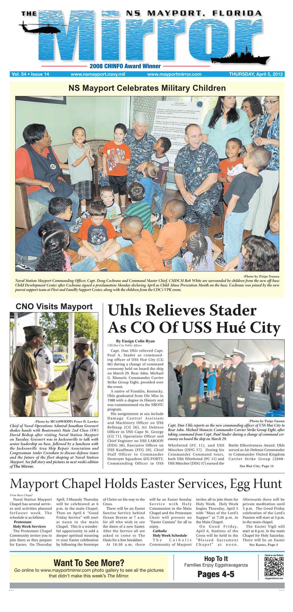 Uhls Relieves Stader As CO of USS Hué City by Ensign Colin Ryan USS Hué City Public Affairs Capt