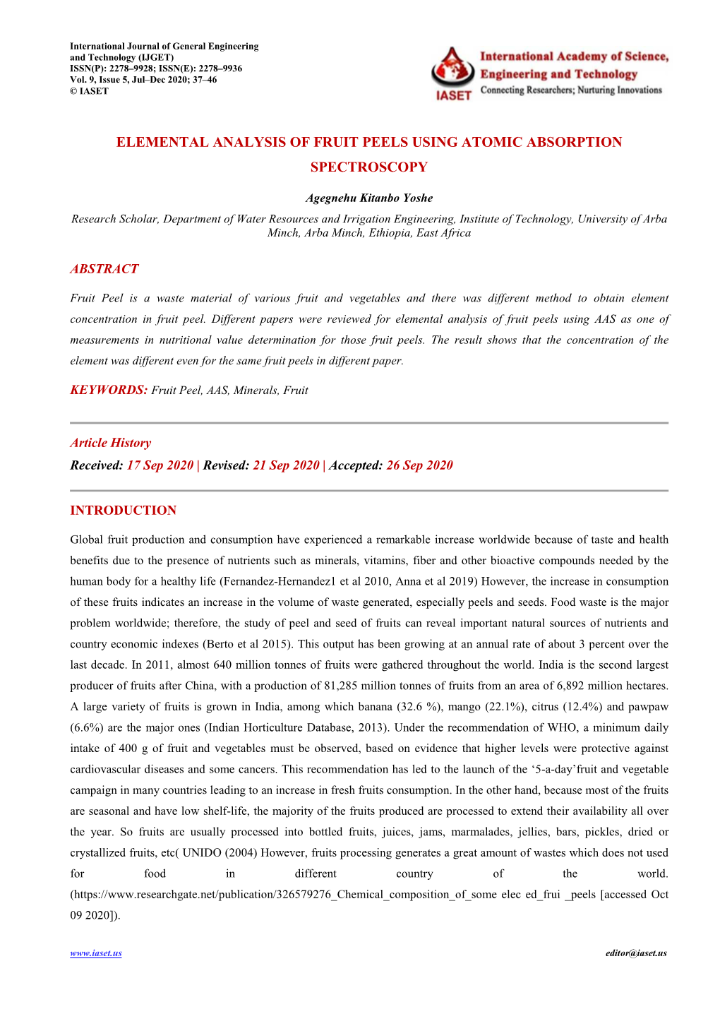 Elemental Analysis of Fruit Peels Using Atomic Absorption Spectroscopy