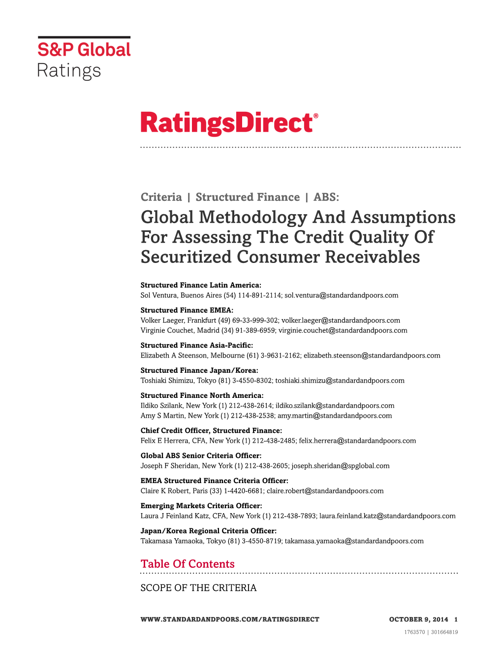 Global Methodology and Assumptions for Assessing the Credit Quality of Securitized Consumer Receivables