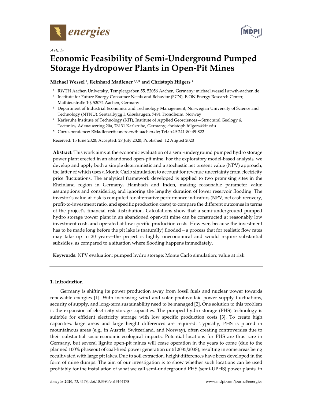 Economic Feasibility of Semi-Underground Pumped