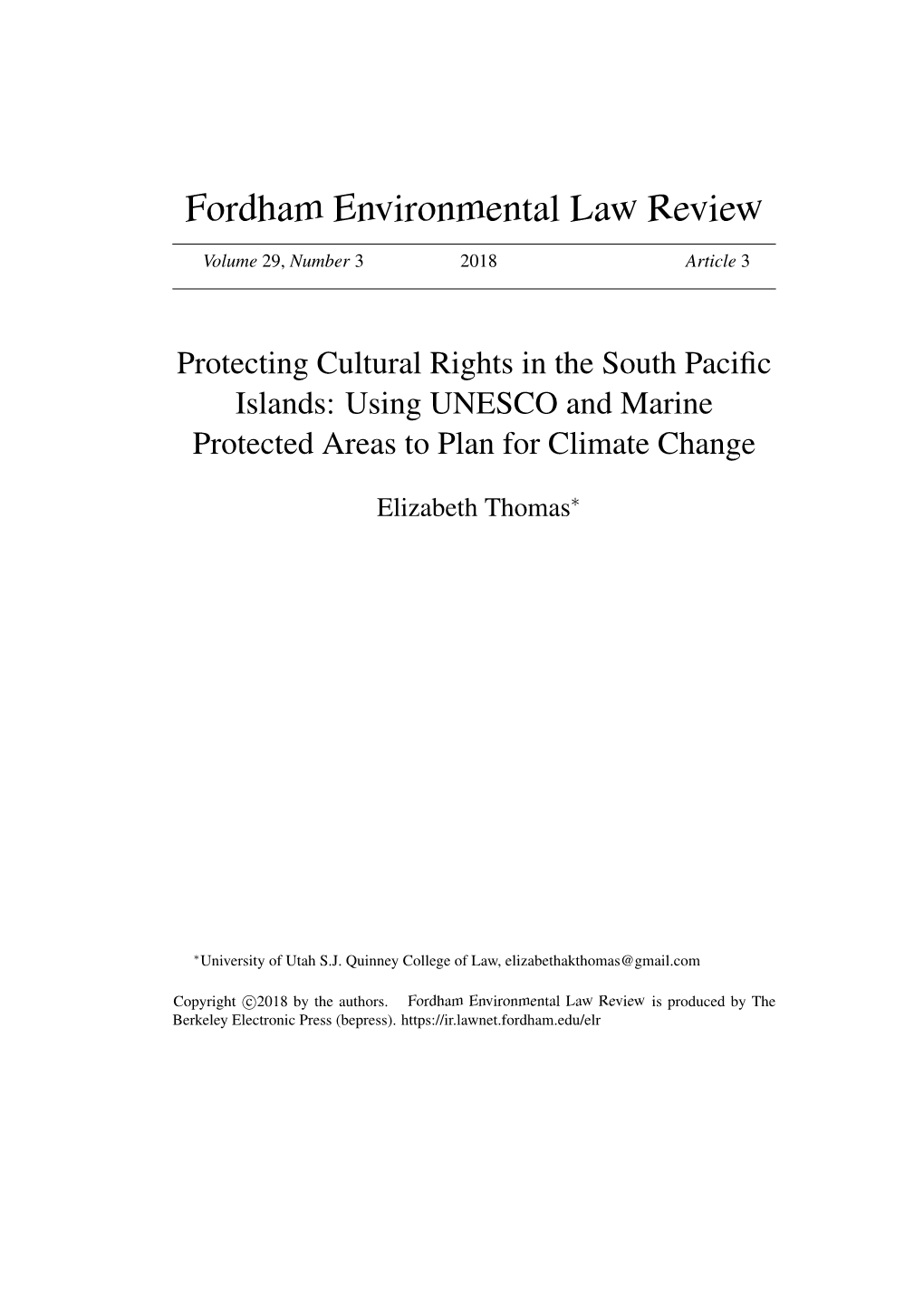 Protecting Cultural Rights in the South Pacific Islands: Using Unesco and Marine Protected Areas to Plan for Climate Change