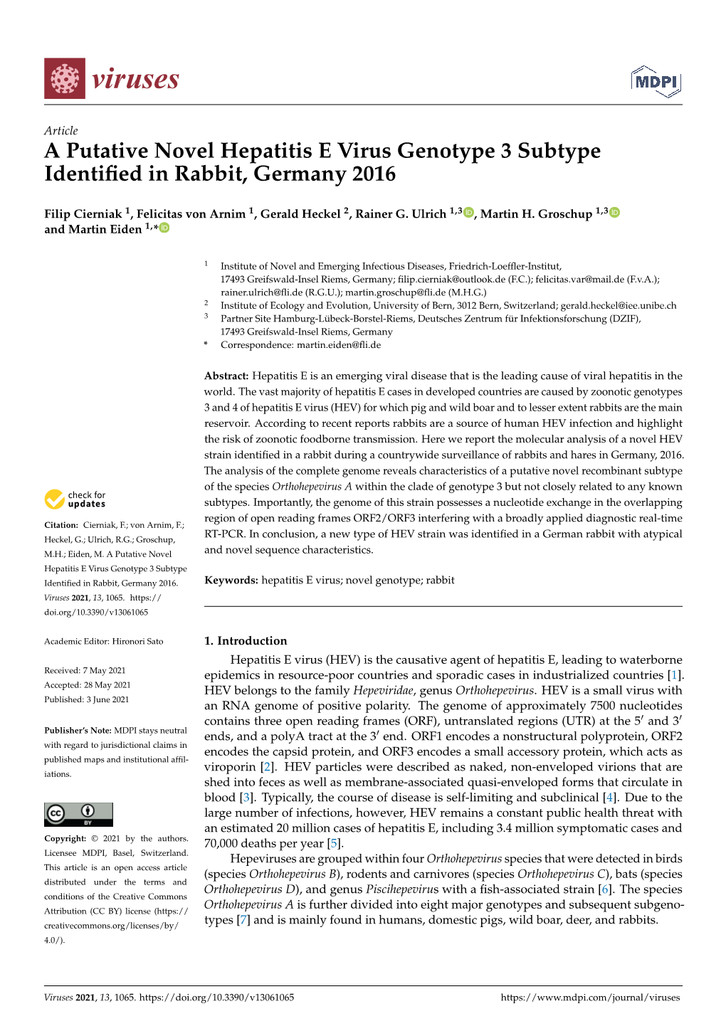 A Putative Novel Hepatitis E Virus Genotype 3 Subtype Identified In