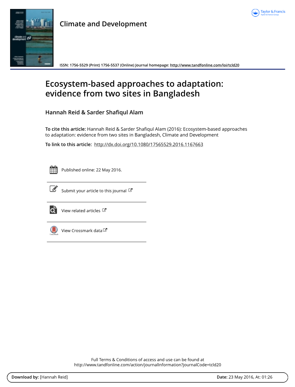 Ecosystem-Based Approaches to Adaptation: Evidence from Two Sites in Bangladesh