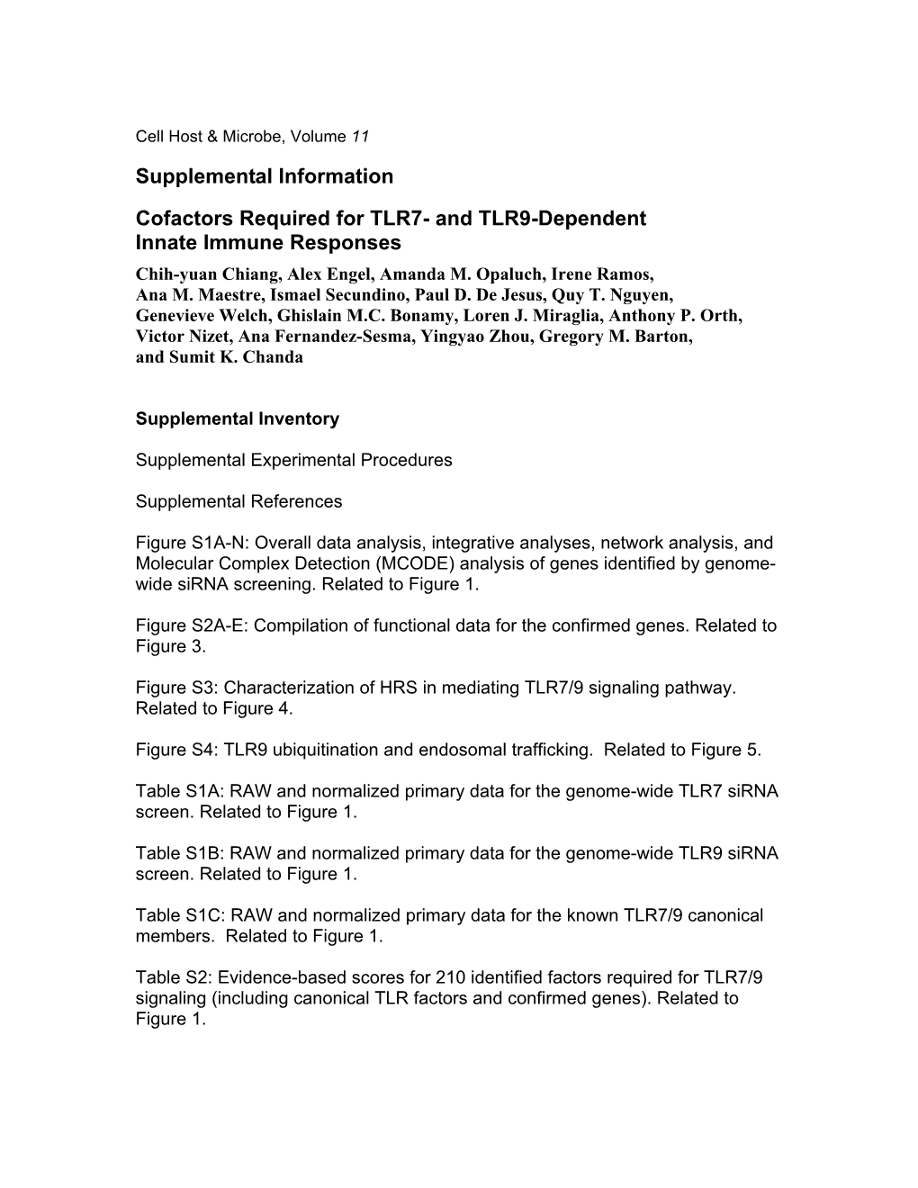 Supplemental Information Cofactors Required for TLR7