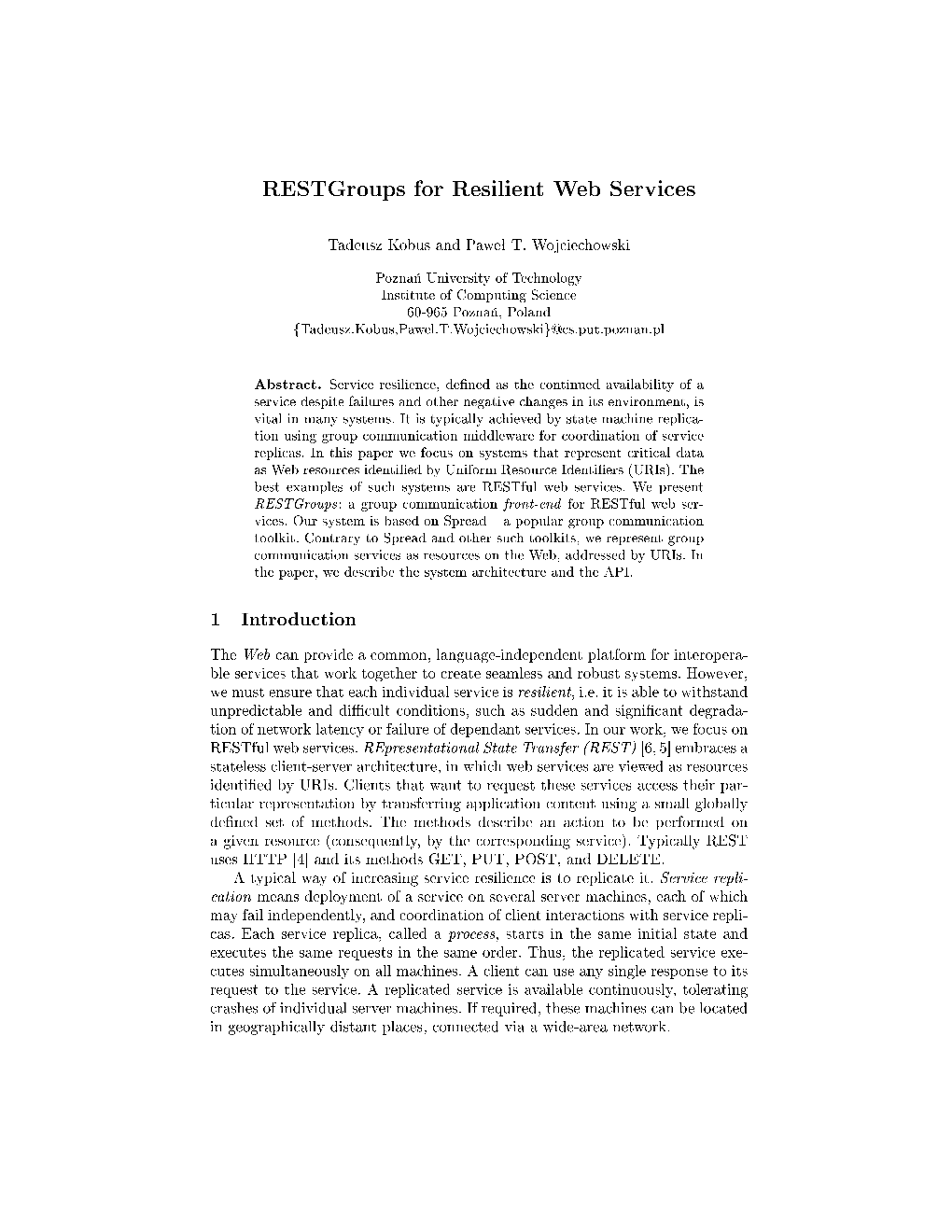 Restgroups for Resilient Web Services