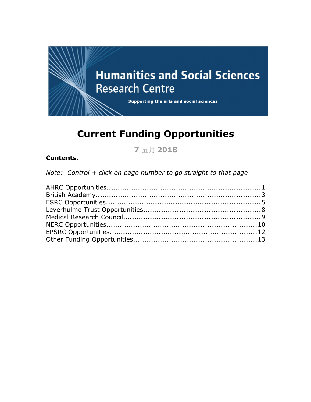 Current Funding Opportunities by Sponsor