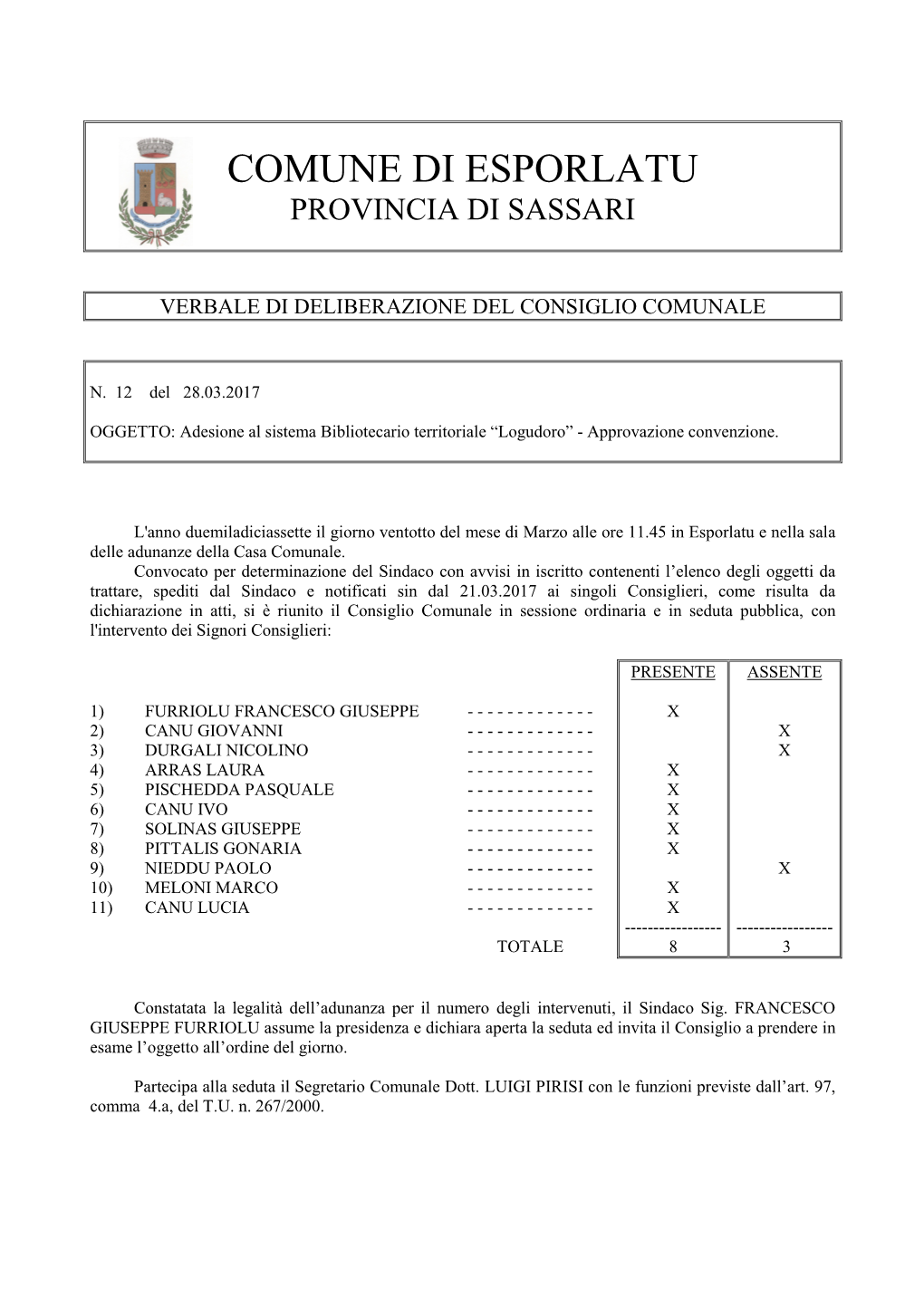 Comune Di Esporlatu Provincia Di Sassari