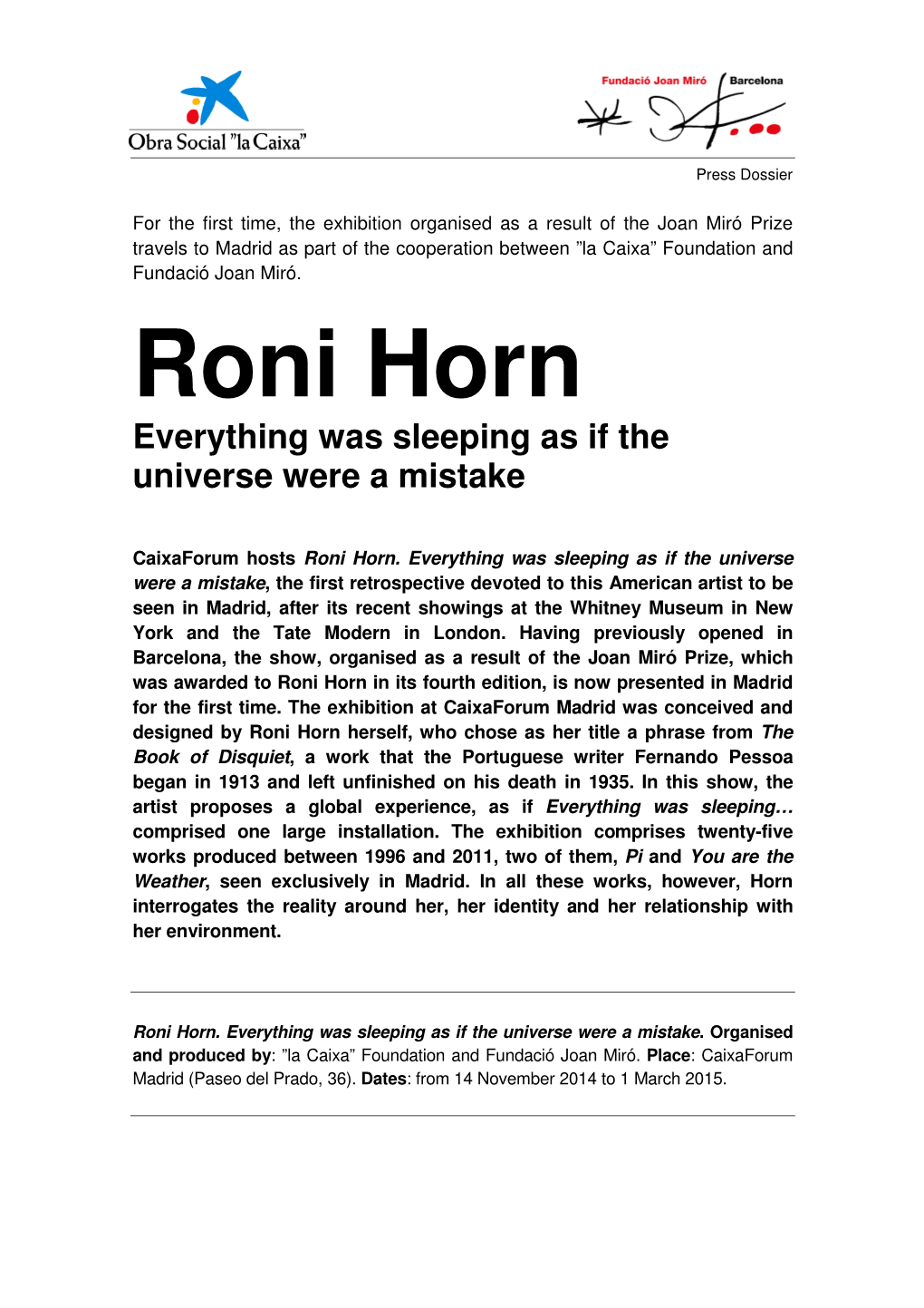 Roni Horn Everything Was Sleeping As If the Universe Were a Mistake