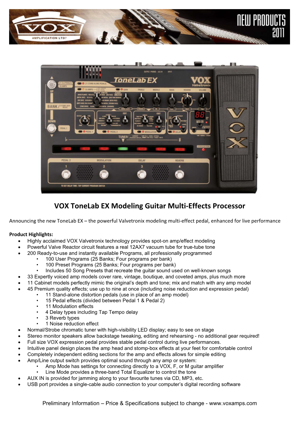 VOX Tonelab EX Modeling Guitar Multi-Effects Processor