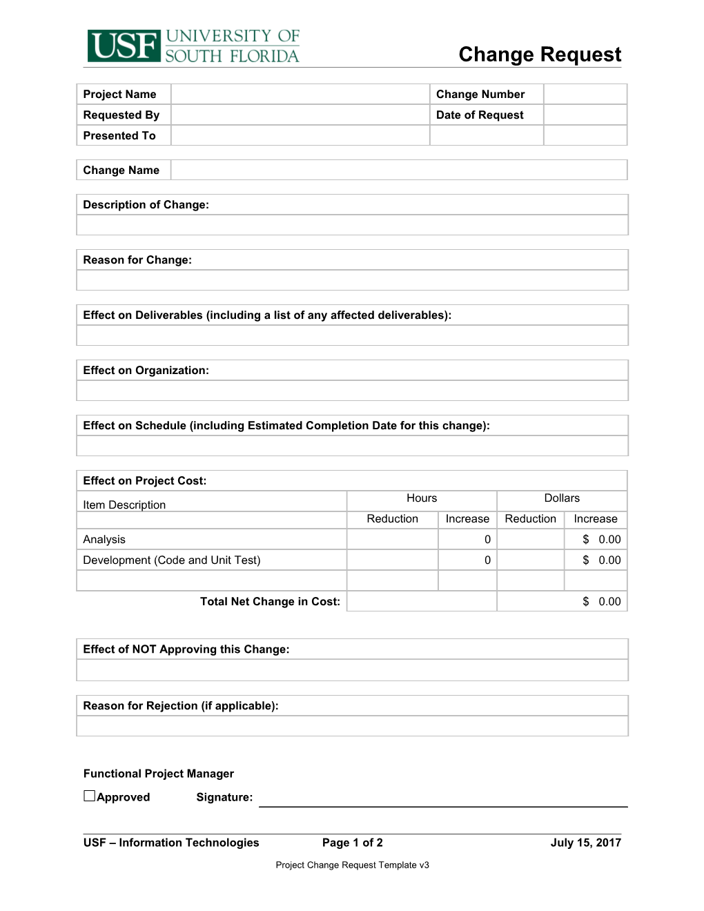 Project Change Request Template