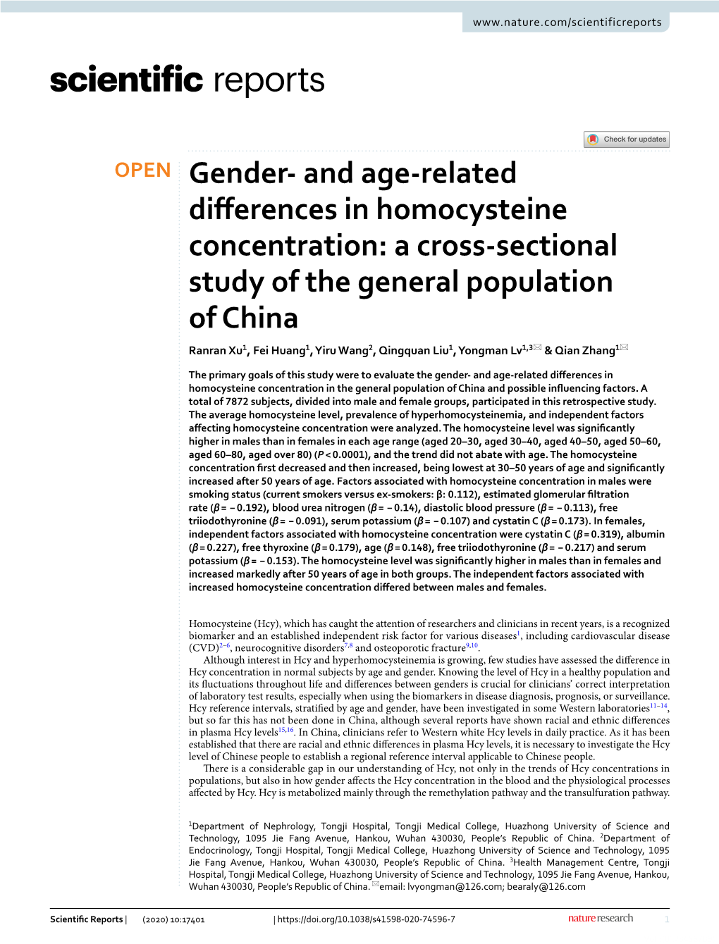 Gender- and Age-Related Differences in Homocysteine Concentration