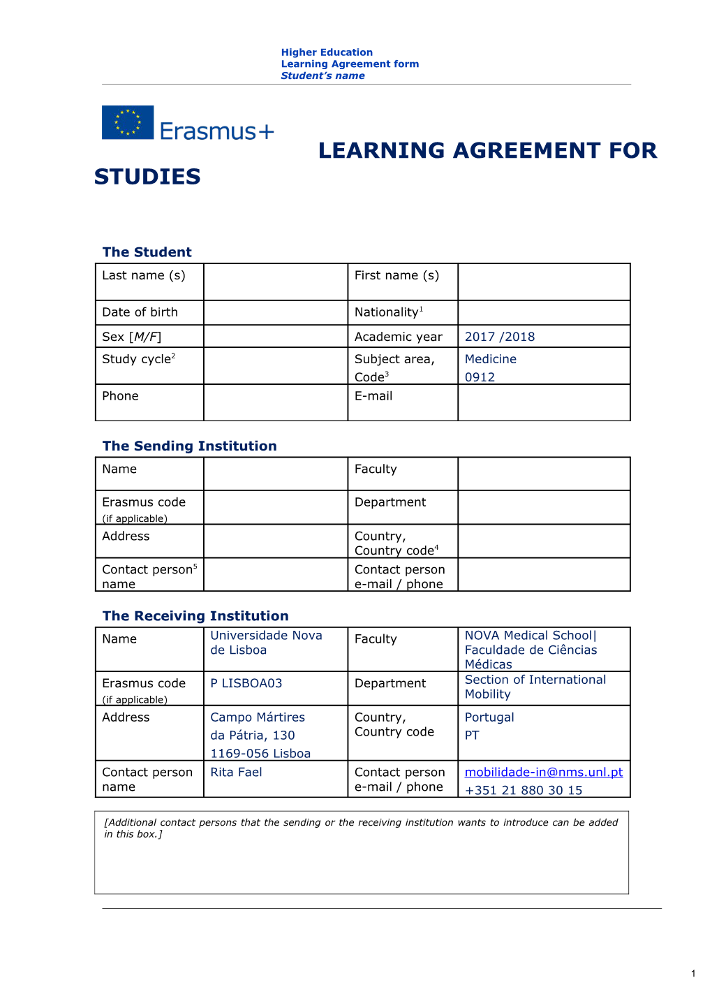 Learning Agreement for Studies s11