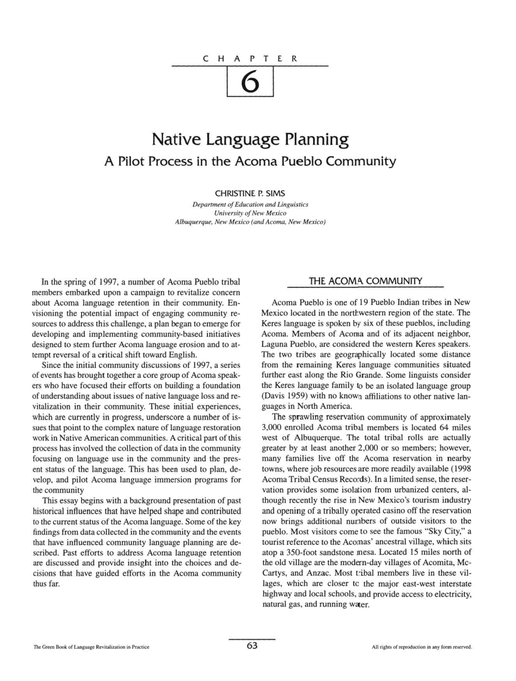 Native Language Planning a Pilot Process in the Acoma Pueblo Community