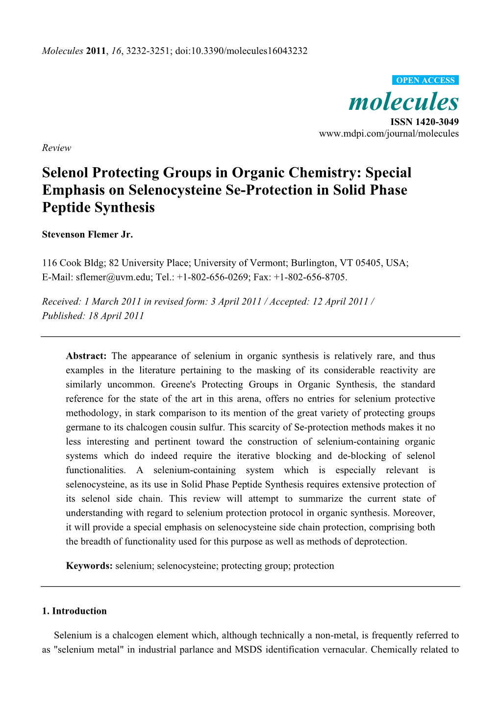 Selenol Protecting Groups in Organic Chemistry: Special Emphasis on Selenocysteine Se-Protection in Solid Phase Peptide Synthesis