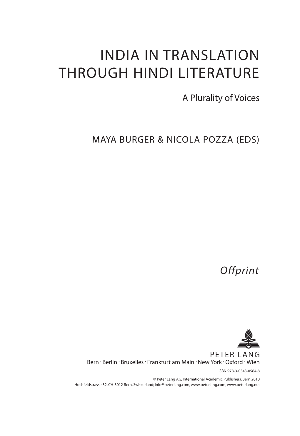 India in Translation Through Hindi Literature