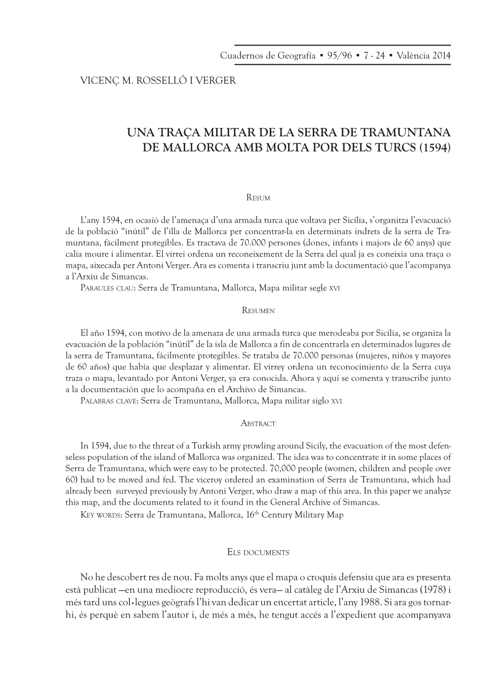 Una Traça Militar De La Serra De Tramuntana De Mallorca Amb Molta Por Dels Turcs (1594)