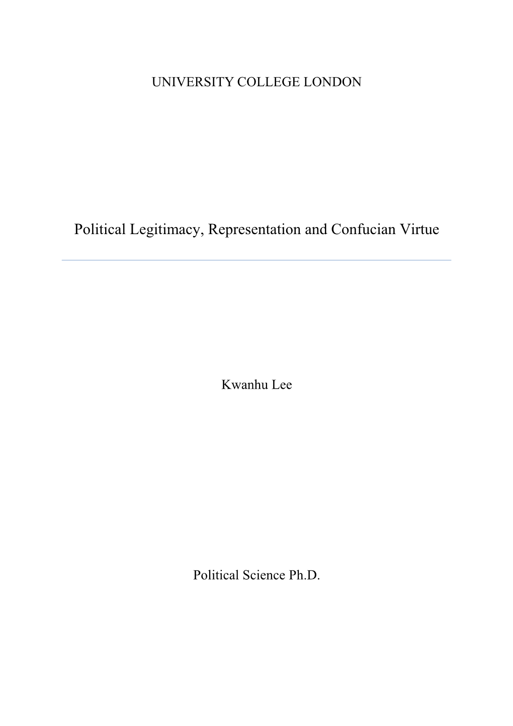 Political Legitimacy, Representation and Confucian Virtue