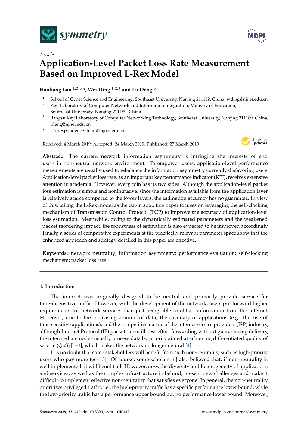 Application-Level Packet Loss Rate Measurement Based on Improved L-Rex Model