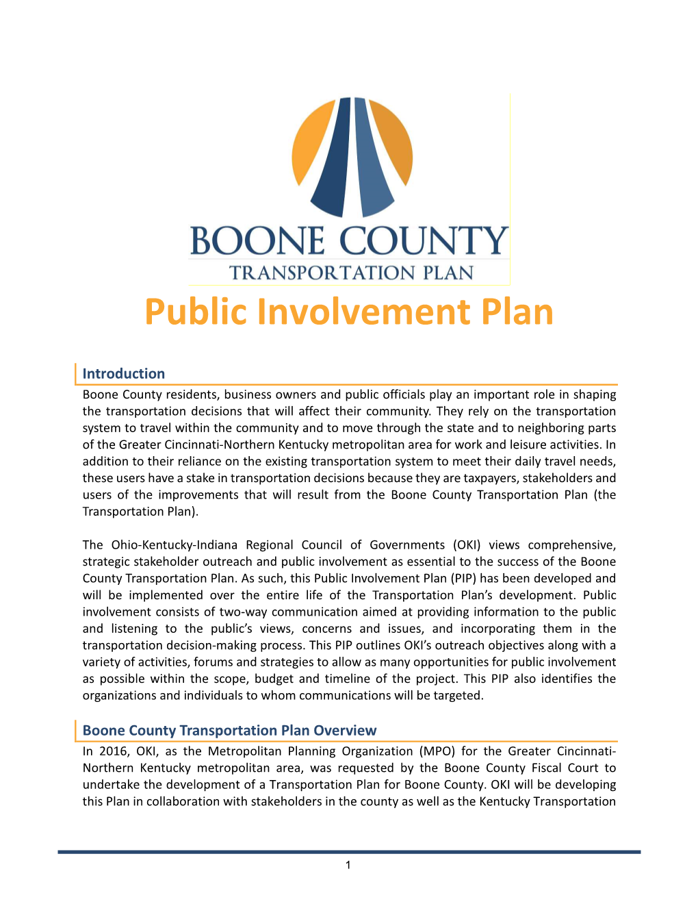 Public Involvement Plan